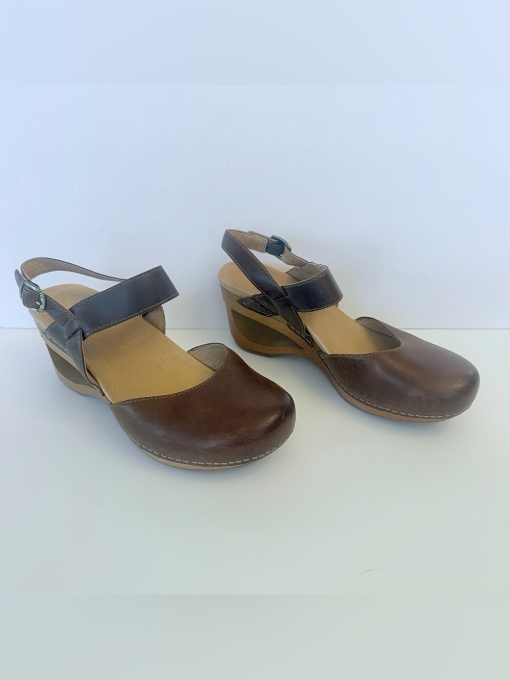Bundle of Dansko Taci waxy calf leather Mary Jane clogs, black, brown, blue, 37 - Picture 2 of 10